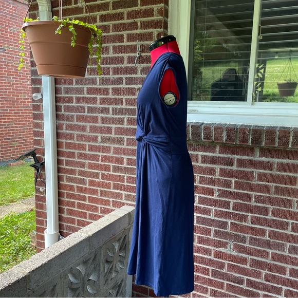 Lands' End Women's Cap Sleeve Twist Front Fit & Flare Blue Dress - size S - Picture 3 of 8